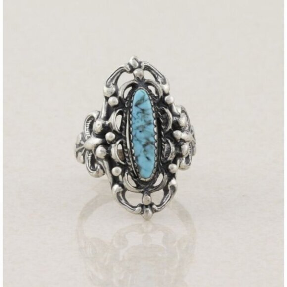 Sterling Silver Natural Turquoise Ring Size 6 1/2 - Picture 1 of 7